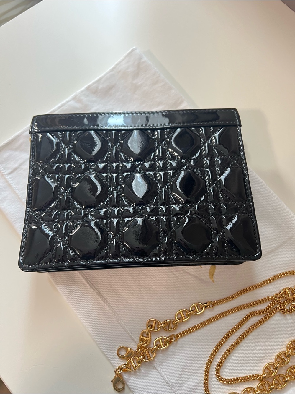 Dior Black Patent Quilted Crossbody with Gold Chain Strap - Picture 7 of 9